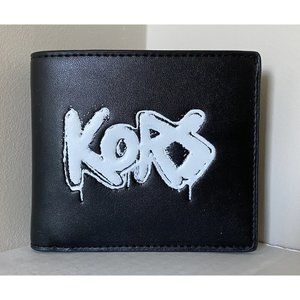 New Michael Kors Cooper Men's Billfold wallet Vegan Faux Leather Black / White